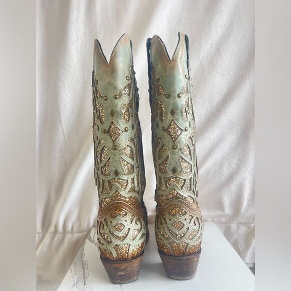 Corral Mint Inlay Glitter Snip Toe Boots - Picture 5 of 6